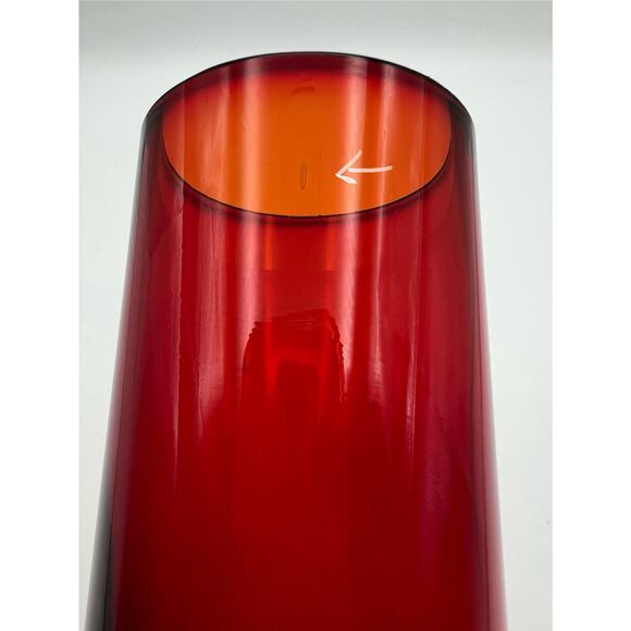 Blenko Art Glass Tangerine Amberina Mid Century Modern 8” Tall Cylinder Vase - Picture 8 of 9
